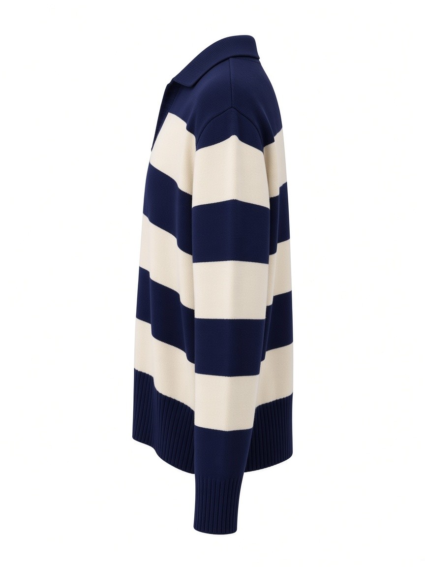 Dámsky pruhovaný POLO pulóver SHEEP FASHION NAVY BLUE Tmavomodrý s.WEAR 2